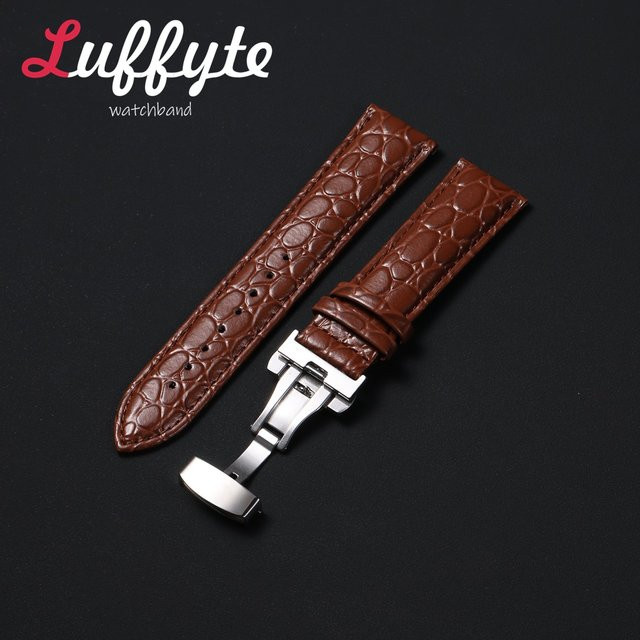 luffyte Uhrenarmband Kunstleder, Krokodilmuster-Design, Schmetterlingsschnalle, Silber, Unisex - Bild 1