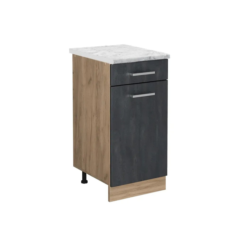 Vicco Küchenunterschrank R-Line Schubladenschrank in Schwarz Beton und Marmor mit Eiche Korpus, Breite: 40 cm - Bild 2