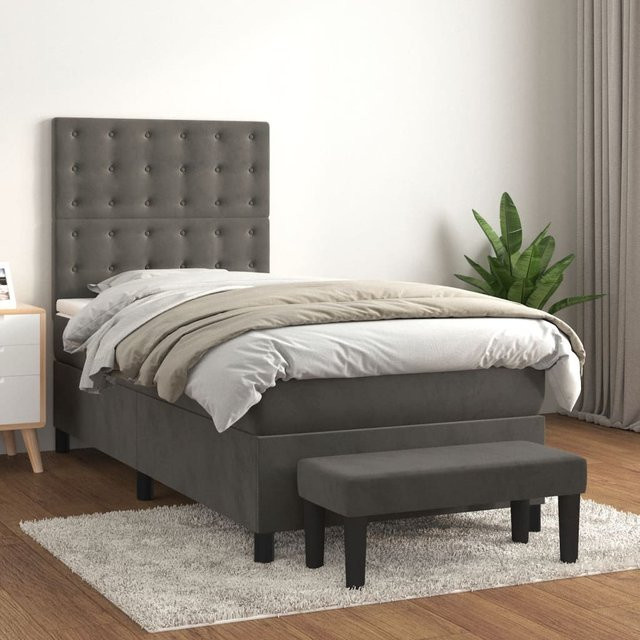 vidaXL Boxspringbett Hybrid mit Matratze Dunkelgrau Samt B/T: 100 x 200 cm - Bild 2
