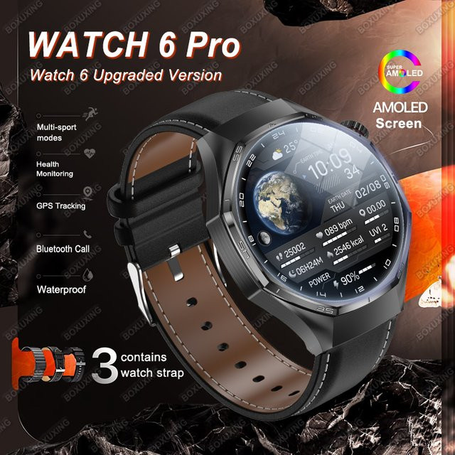 BOXUXING Watch 6 Pro Smartwatch mit AMOLED-Bildschirm, GPS-Tracker, Bluetooth-Anruffunktion und Gesundheitsüberwachung, Schwarz, Wasserdicht - Bild 1