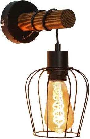 NETTLIFE Vintage Retro Wandleuchte aus Holz und Metall im Industrie Design, Schwarz/Braun, E27 Wandstrahler mit Schalter