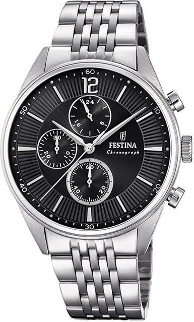 Festina Chronograph, Quarz, Edelstahl, 41 mm, Herren, Schwarz, Silber - Bild 1