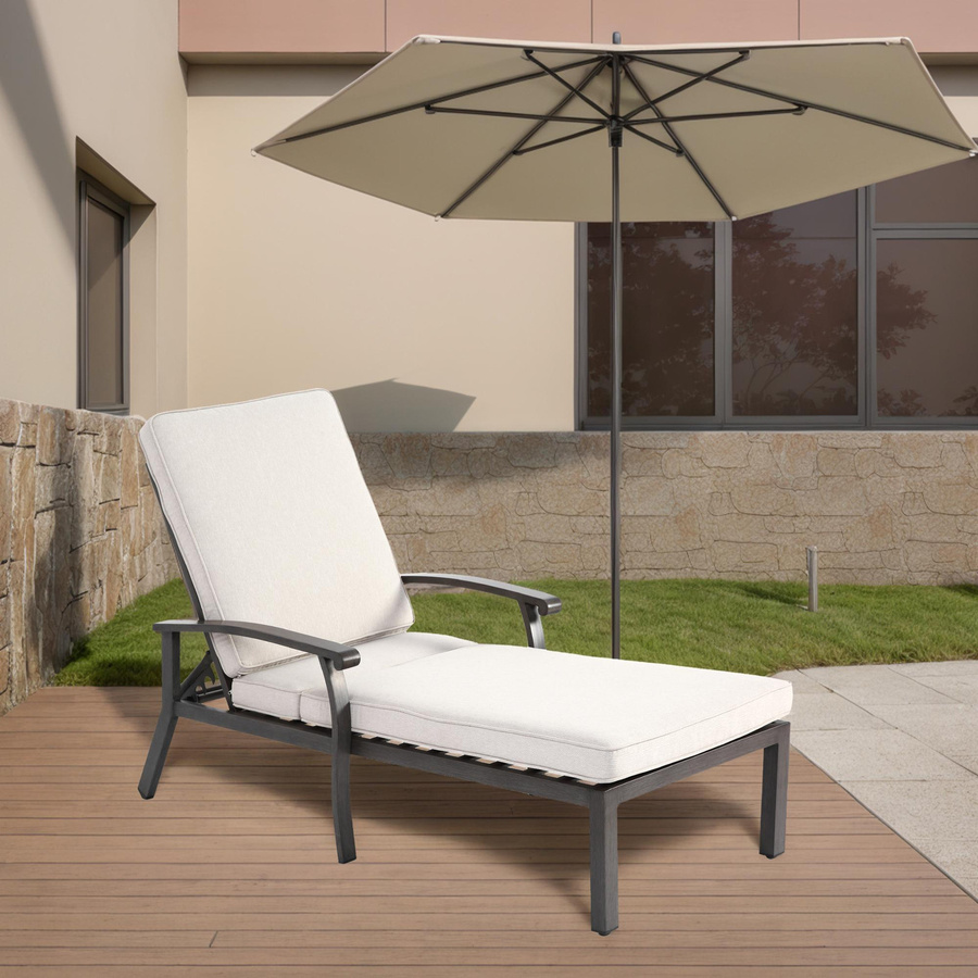 Moderner Lounge-Patio-Stuhl aus Aluminium in Beige mit verstellbarer Rückenlehne und UV-beständigem Polsterstoff - Bild 2
