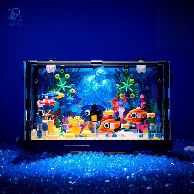 GSF MOC Fishbowl Aquarium Bausteine mit Licht und Meeresschildkröte, Mehrfarbiges Konstruktionsspielzeug für Kinder - Bild 1