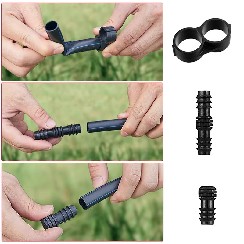 Nongjiale Gartenbewässerungsschlauch Reparatur- und Verlängerungsset in Schwarz für 1/2 Zoll und 16 mm Schläuche mit Verbindern, Kupplungen, T-Stücken, Winkelstücken und Steckern - Bild 4