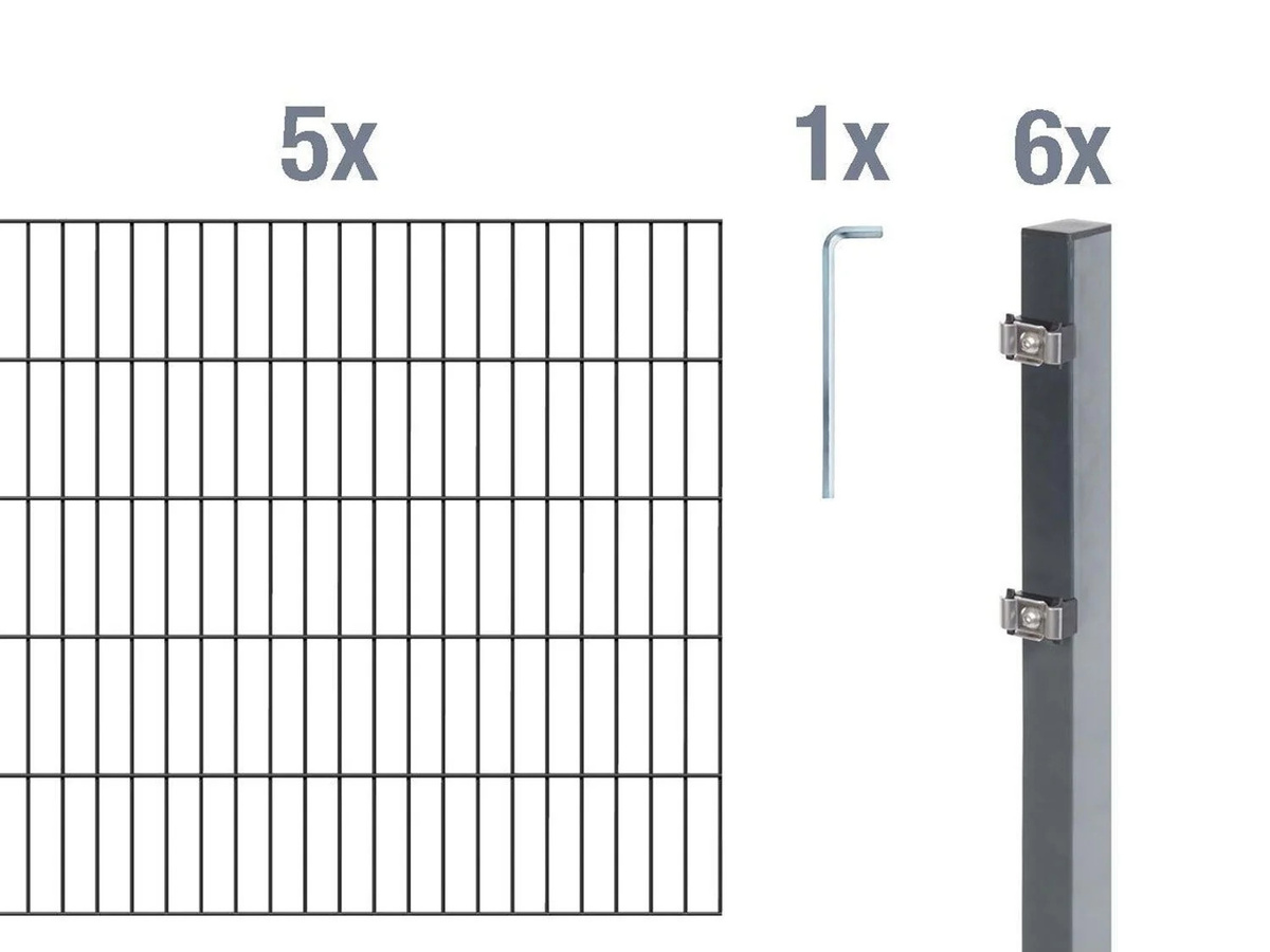 ALBERTS Doppelstabmattenzaun-Grundset in Anthrazit mit einer Länge von 10 m und einer Mattenhöhe von 120 cm - Bild 1