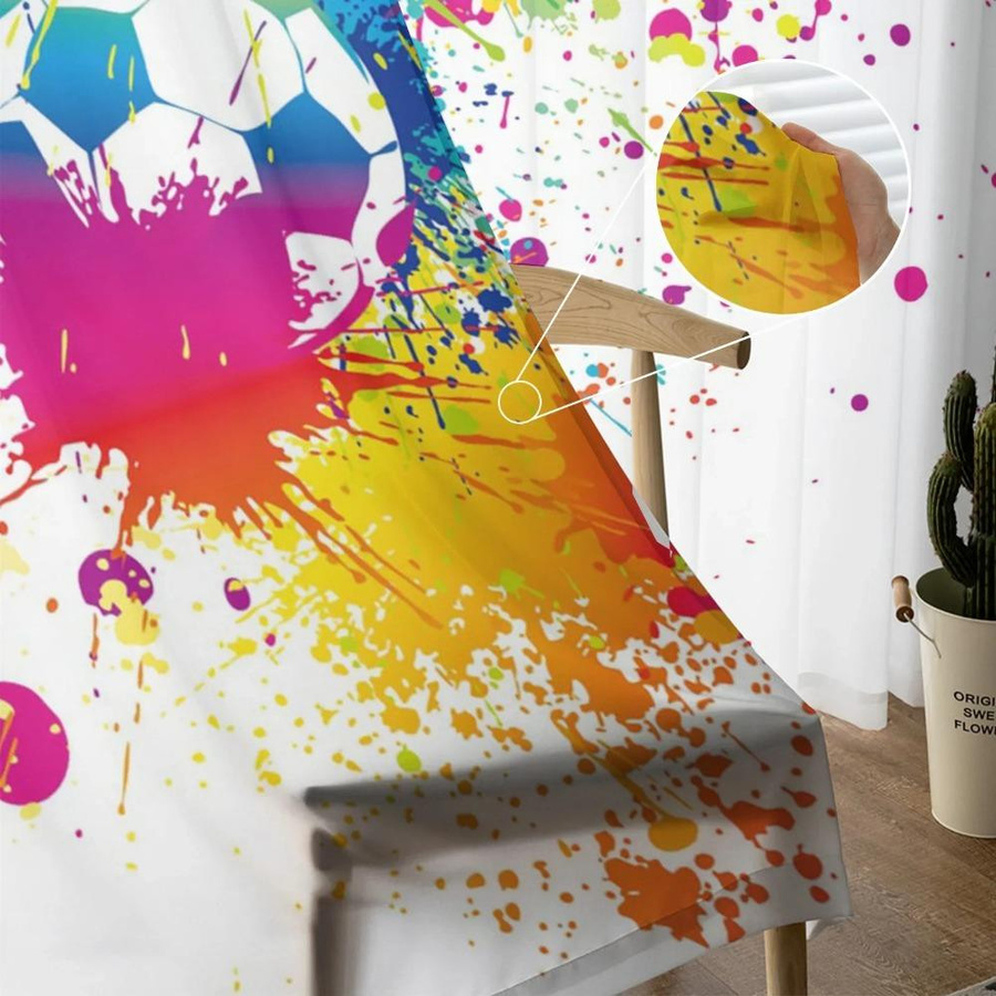 Yiran Furniture Fußball Tüll-Vorhang mit Grafik-Design, Transparentes Organza-Voile-Fenstervorhang, Mehrfarbig, B: 135 cm, H: 115 cm - Bild 2