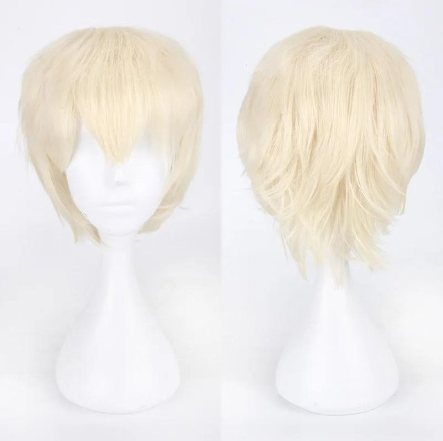 Synthetische Anime Cosplay Perücke, kurzes glattes Haar, beige, Unisex - Bild 1