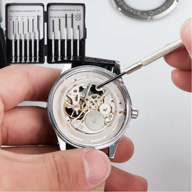 Wnew 11-teiliges Mini-Präzisionsschraubendreher-Set in Silber zur Reparatur von Uhren, Zeitmessern und Brillen inklusive Tragetasche - Bild 1