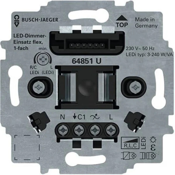 Busch-Jaeger LED-Tastdimmer-Einsatz flex 64851 U für Unterputz, 3-240 Watt, Phasenan- und Phasenabschnitt - Bild 1
