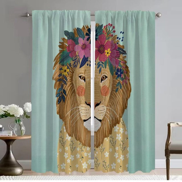 Blumenfreunde Tier Anti-Moskito-Vorhänge, 2er-Set Verdunkelungsvorhänge mit Tier-Motiv in Grün, Breite: 60 cm, Höhe: 90 cm - Bild 1