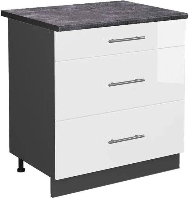 Vicco Küchenunterschrank Fame-Line in Weiß Hochglanz und Anthrazit mit 3 Schubladen, Breite: 80 cm, Höhe: 82 cm, Tiefe: 60 cm - Bild 1
