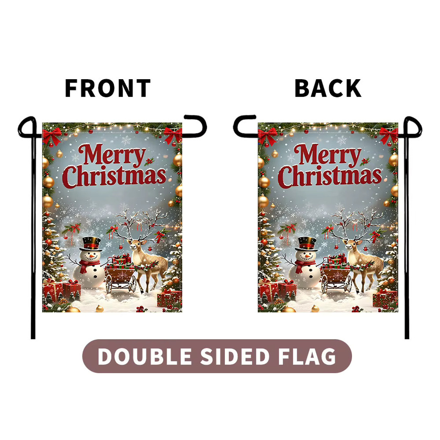 RoarGosh Frohe Weihnachten Gartenflagge doppelseitig mit Schneemann, Rentier und Elch, Mehrfarbig, B/H: 30 x 45 cm - Bild 3