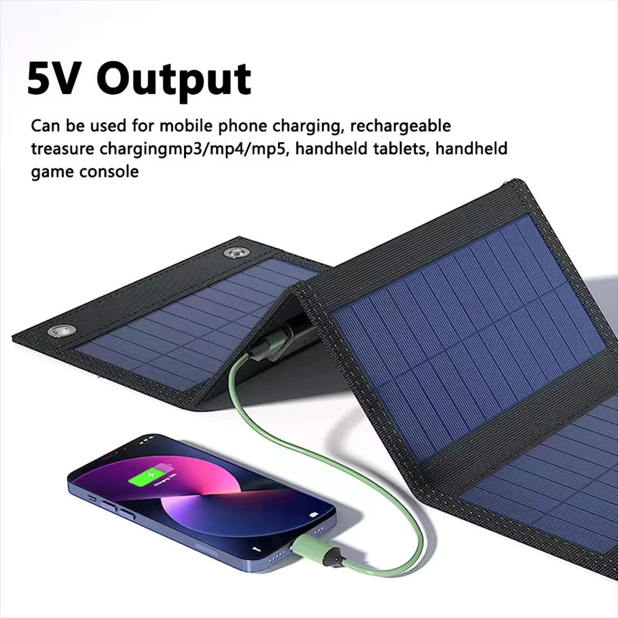 SNQP Faltbares 600 W Solarpanel-Telefonladegerät mit USB-Anschluss in Schwarz für Camping und Notfälle - Bild 4
