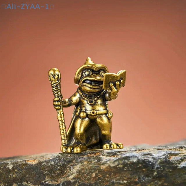 JETTING Messing-Frosch-Zauberer-Statue in Gold mit Zauberstab als Deko-Ornament für dein Zuhause oder das Auto - Bild 1