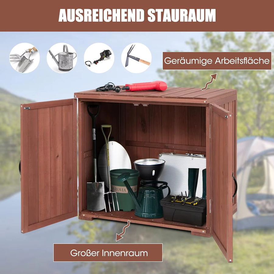 GOFLAME Holz-Aufbewahrungsschrank aus massivem Tannenholz in Braun mit Doppeltüren und internen Regalböden, B/T/H: 77 x 56 x 72 cm - Bild 3