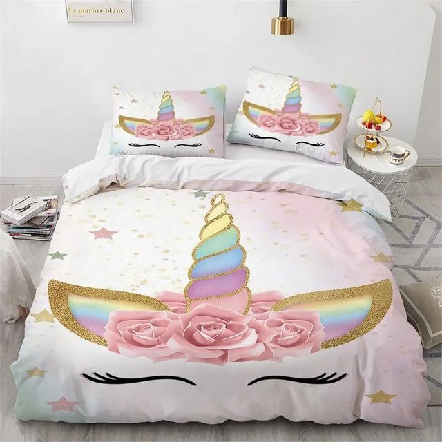 Paslu Bettwäsche Set Regenbogen Einhorn aus Mikrofaser, Multicolor, B/H: 135 x 200 cm - Bild 1