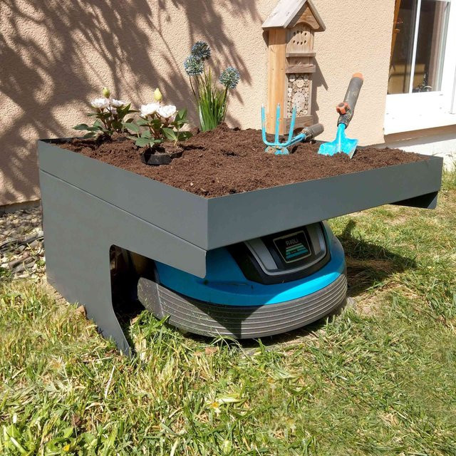 Mähroboter-Garage MCW-G60 mit Pflanzkasten und Dach Unterstand aus Metall in Anthrazit, B/T/H: 37 x 60 x 70 cm - Bild 1