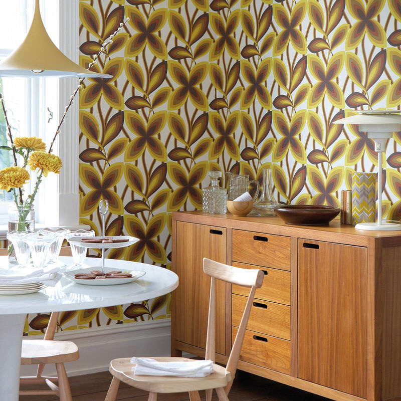 Little Greene Tapete Starflower Botanical Floral Retro in Gelb und Multicolour - Bild 3