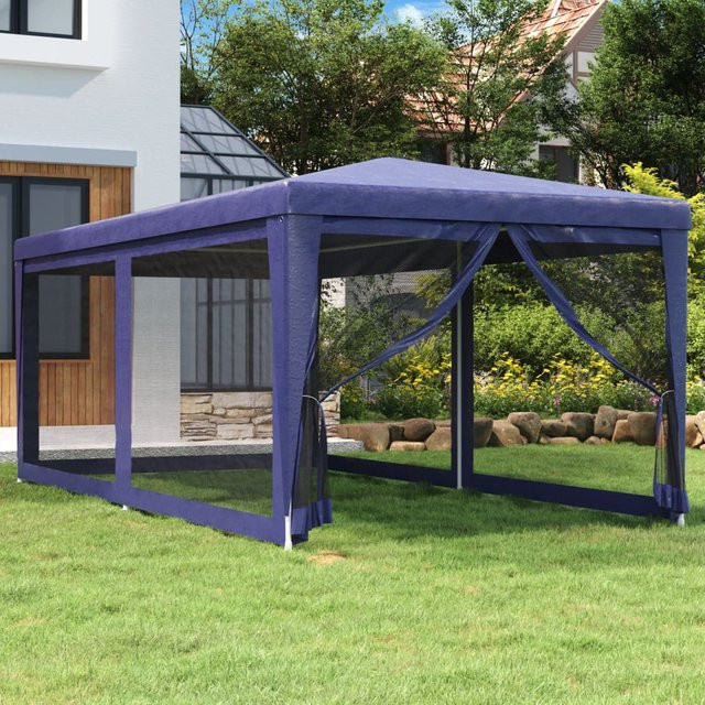 vidaXL Partyzelt aus HDPE mit 6 Mesh-Seitenwänden in Blau, B/T/H: 6 x 3 x 2,58 m - Bild 3