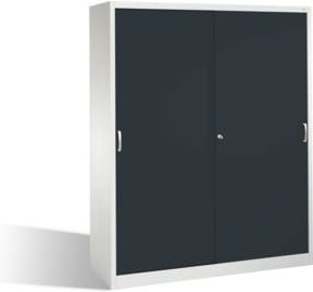 C+P Aktenschrank Acurado mit Schiebetüren, 2 x 5 Ordnerhöhen, Stahl, lackiert, Front Schwarzgrau, Korpus Lichtgrau, H x B x T: 195 x 160 x 50 cm - Bild 1