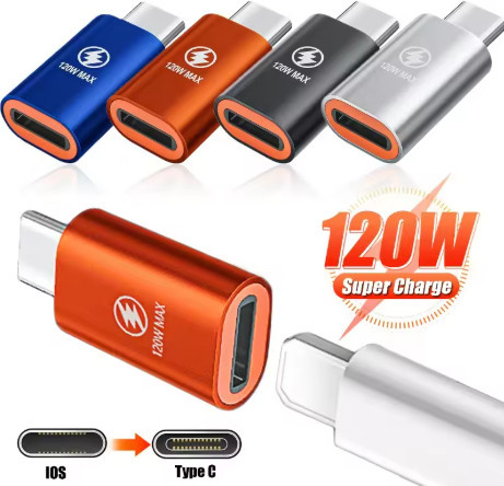 USB-C-Adapter iOS-Buchse auf USB-C-Stecker in Silber für Schnellladung und Datenübertragung von iPhone, Samsung und Tablets - Bild 1