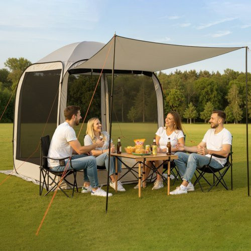 VEVOR Screen House Tent Pop Up Canopy mit erweitertem Vordach und Netzwänden für 4-6 Personen, Beige, B/T/H: 182,5 x 182,5 x 220 cm - Bild 1