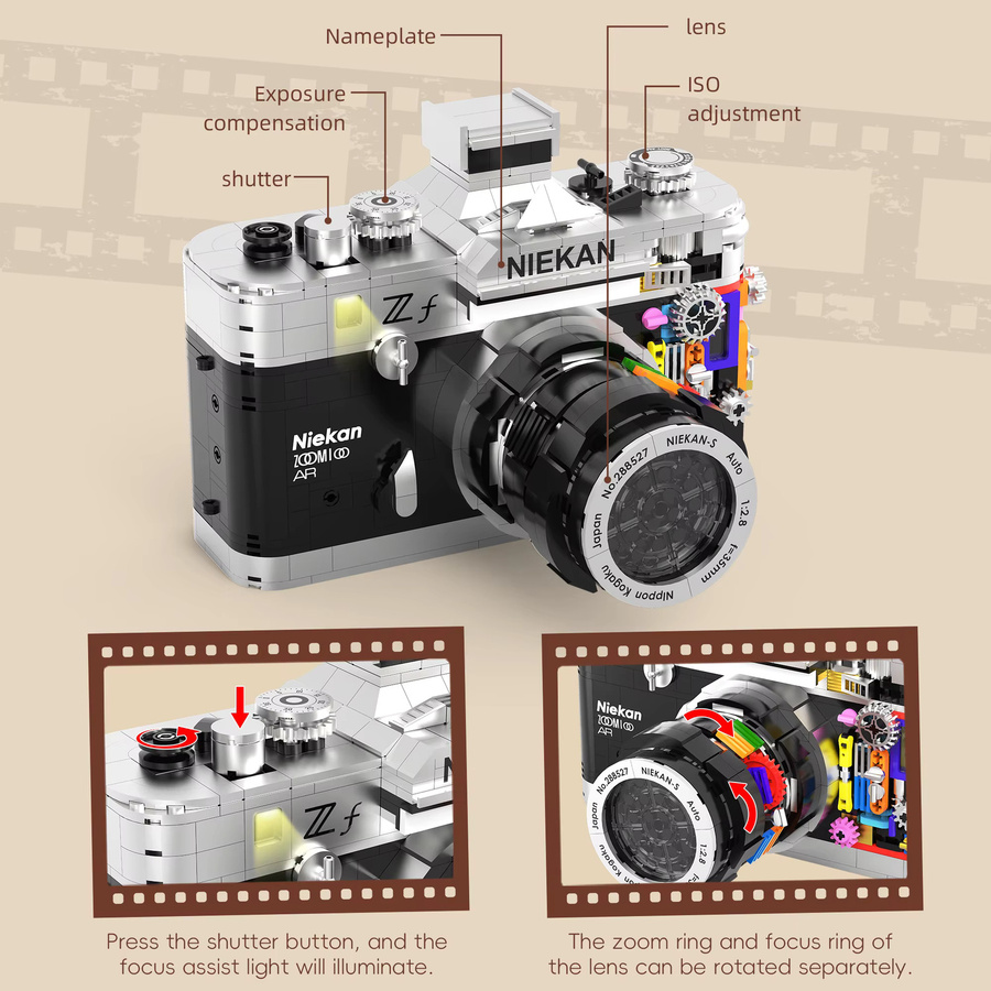 FUNXINEE Technisches Retro-Kamera-Bausteinmodell, 865 Teile - Bild 2