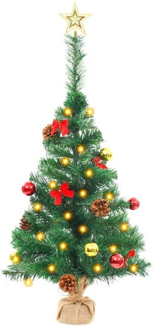 vidaXL Künstlicher Weihnachtsbaum mit Kugeln und LEDs in Grün, Höhe: 64 cm - Bild 1