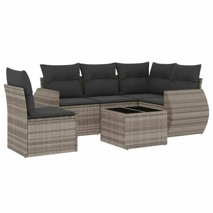 vidaXL 6-teilige Garten-Sofagarnitur in L-Form aus Polyrattan mit Kissen in Hellgrau - Bild 2