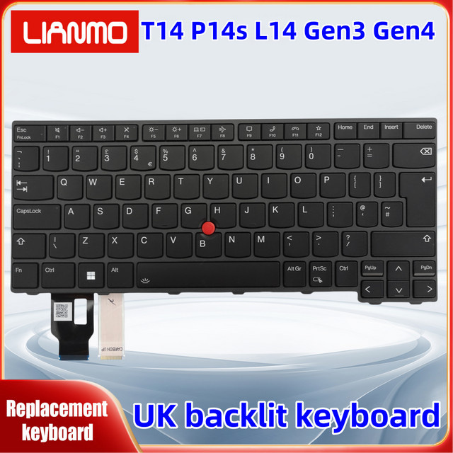 Lenovo ThinkPad T14 Gen3, P14s, L14 Gen3, Gen4 Hintergrundbeleuchtete Tastatur in Schwarz - Bild 1
