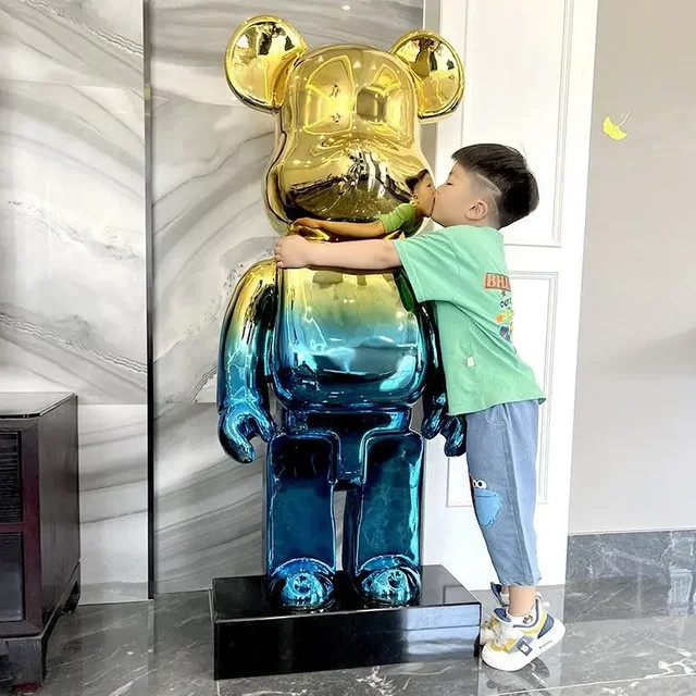 XMSJ Spiegelskulptur Bär mit Farbverlauf in Blau und Lila, Kreative Luxus Bärenfigur als moderne Dekoration für dein Wohnzimmer - Bild 1