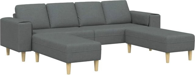 vidaXL Wohnzimmer Couch Set 3-teilig in Grau mit passendem Ottoman und Dekokissen aus Polyester - Bild 1