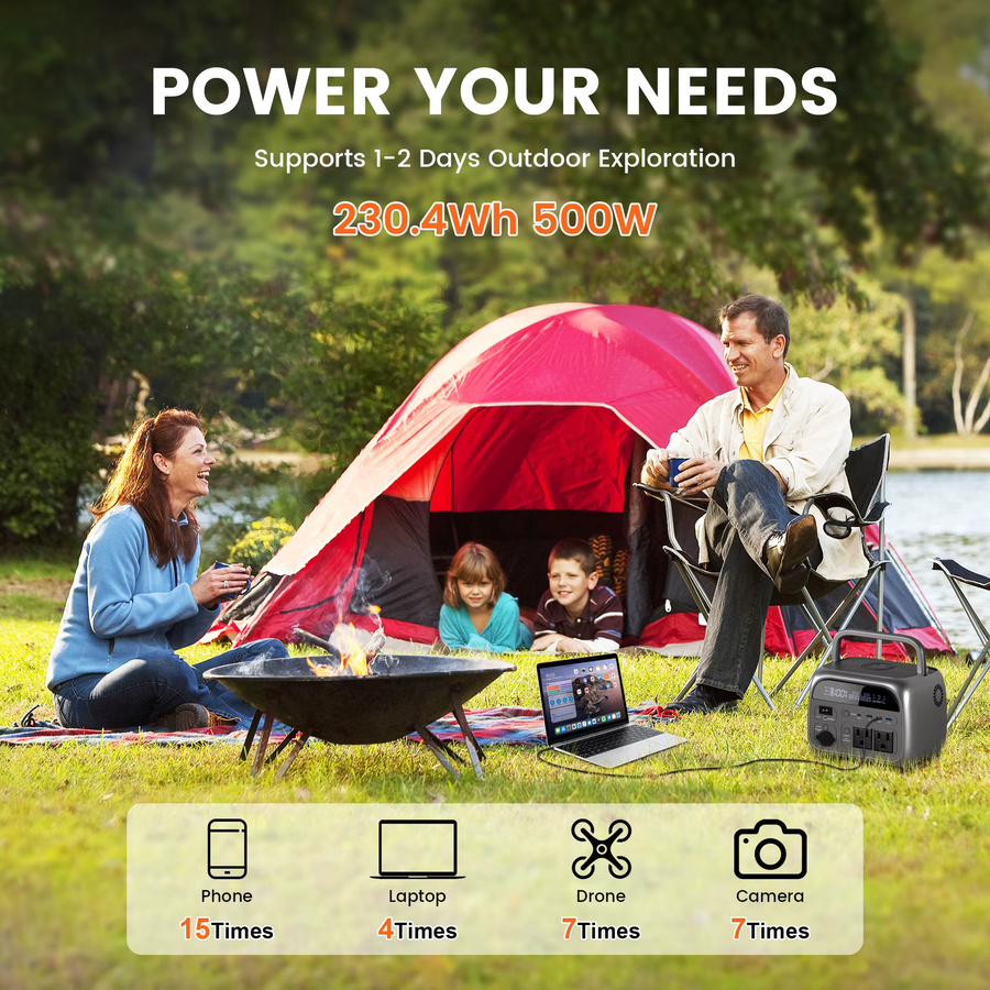 CTOLITY Camping-Kraftwerk 5000 W, tragbarer LiFePo4-Solargenerator mit 230 Wh und 345,6 Wh, 220 V AC, reine Sinuswelle, Schwarz - Bild 4