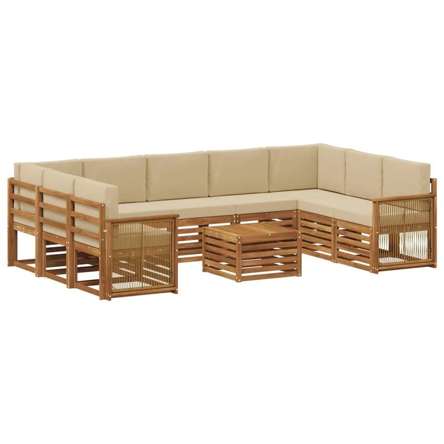 vidaXL Sofagarnitur aus Massivholz Akazie in Natur-Beige mit Latten-Design und Armlehnen - Bild 2