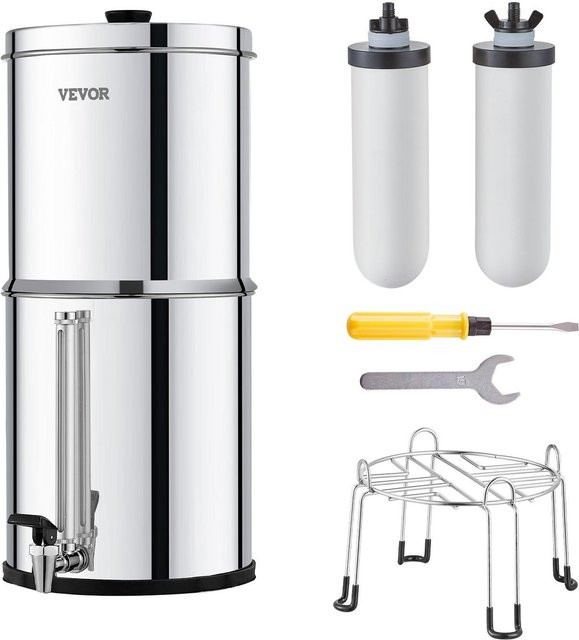 Vevor Schwerkraft-Wasserfiltersystem aus Edelstahl in Silber mit 2 Keramikfiltern und Deckel, 8,5 l - Bild 1