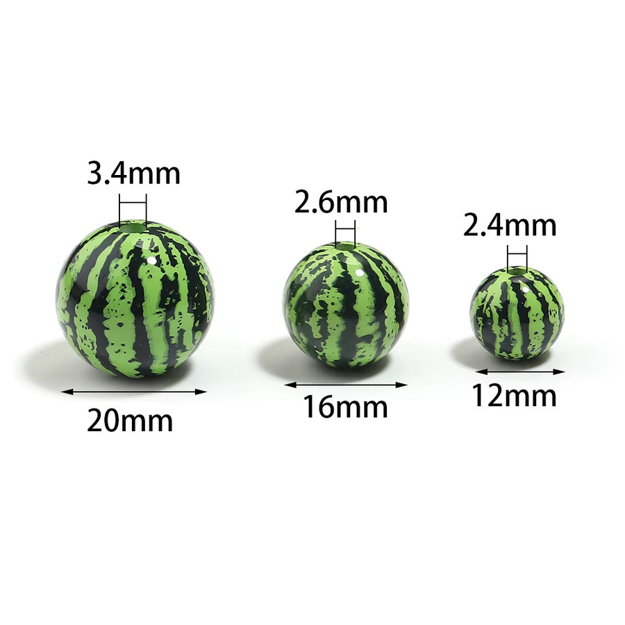 louleur Acryl-Wassermelonenperlen, grün, rund, 12/16/20 mm, Unisex - Bild 2