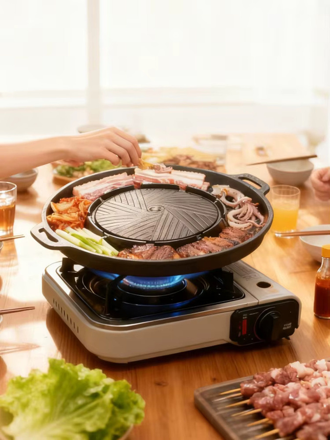 KOSUN Koreanische BBQ-Grillpfanne 2-in-1 runde Grill-Sharing-Platte in Schwarz, Durchmesser: 33 cm - Bild 6