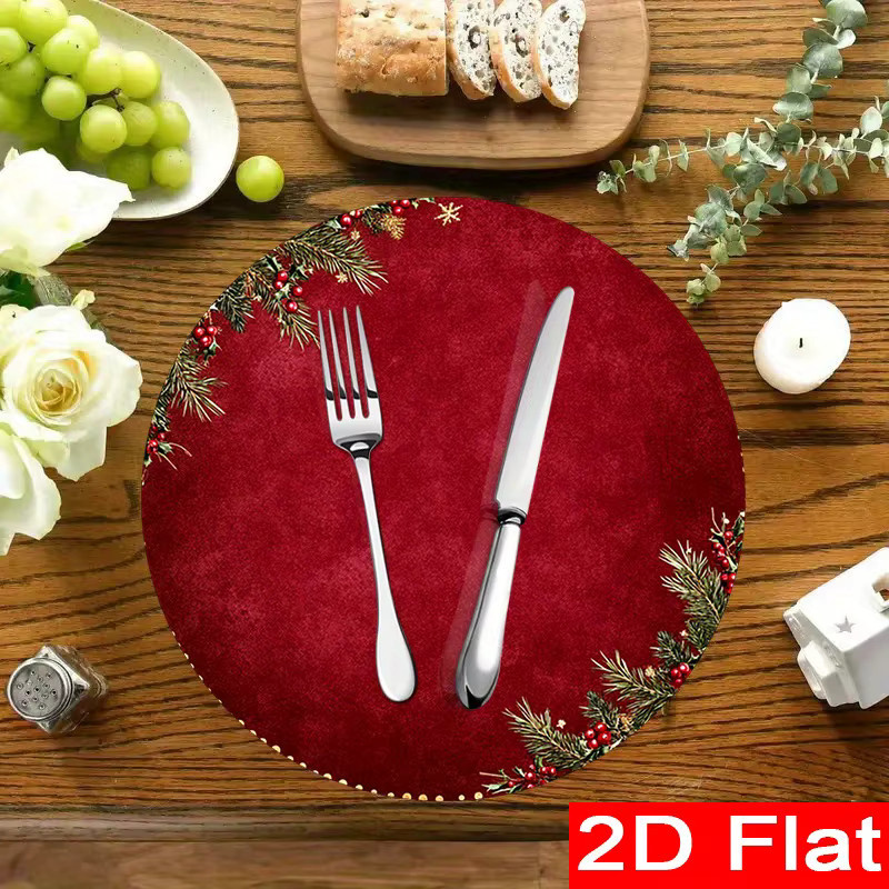 VIKAMA 6er Set Weihnachtskranz-Tischuntersetzer mit roter Blume aus Filz für die Weihnachtsdekoration - Bild 3
