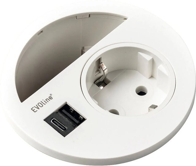 EVOline Circle80 Steckdose mit Kabeldurchgang und USB-A & USB-C in Weiß - Bild 1