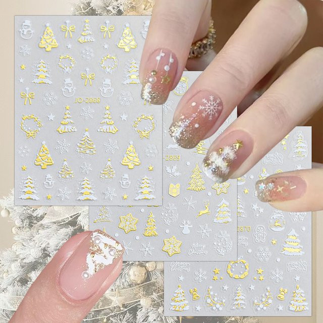 Weihnachts-Nagelaufkleber, goldfarben weiß, Schneeflocke, Stern, 3/6 Blatt - Bild 1