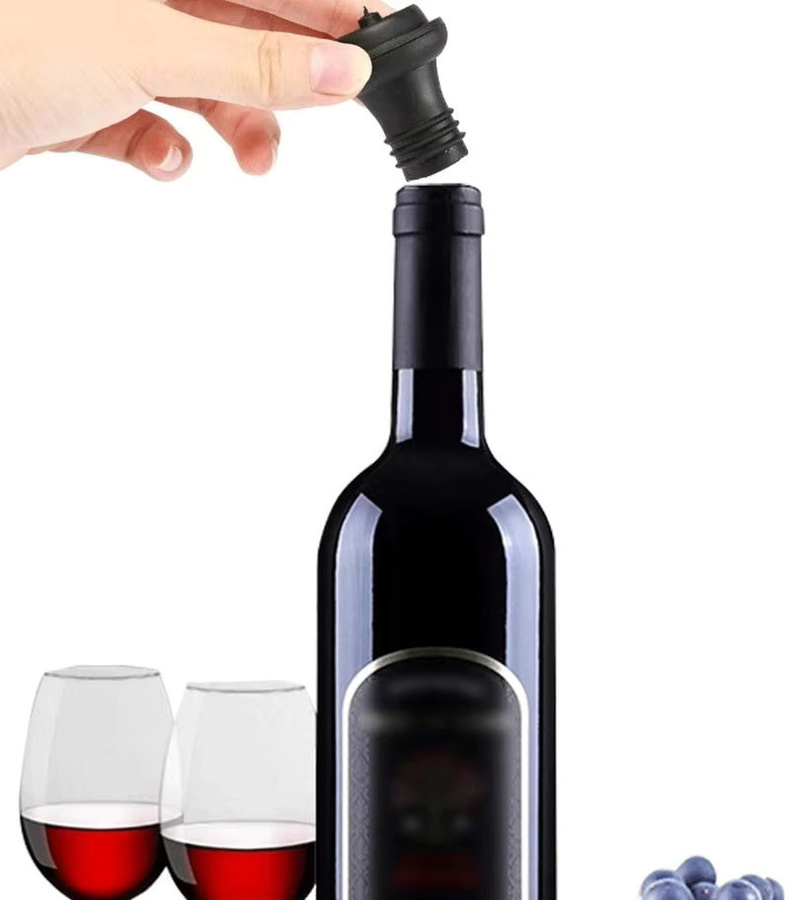 SUNFILI Weinstopper mit Vakuumpumpe aus Silikon in Schwarz zur Versiegelung von Weinflaschen - Bild 6
