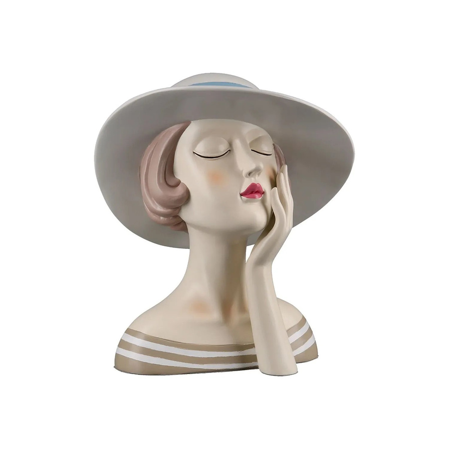 Gilde Figur Lady mit weißem Hut in Creme und Weiß, Höhe: 18 cm, Breite: 16 cm, Tiefe: 12 cm - Bild 2