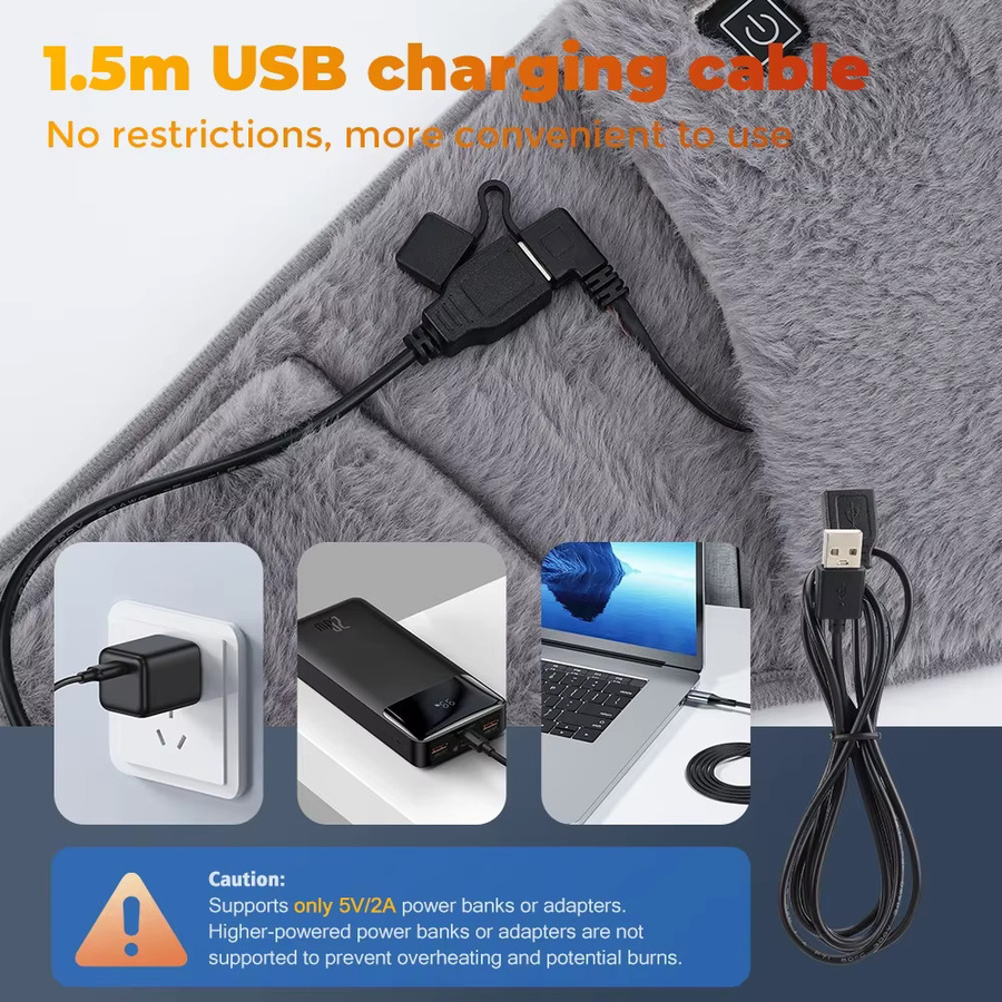 AFDEAL Tragbarer USB-Handwärmer aus Plüsch in Grau, wiederaufladbare elektrische Hand- und Fußheizung - Bild 4