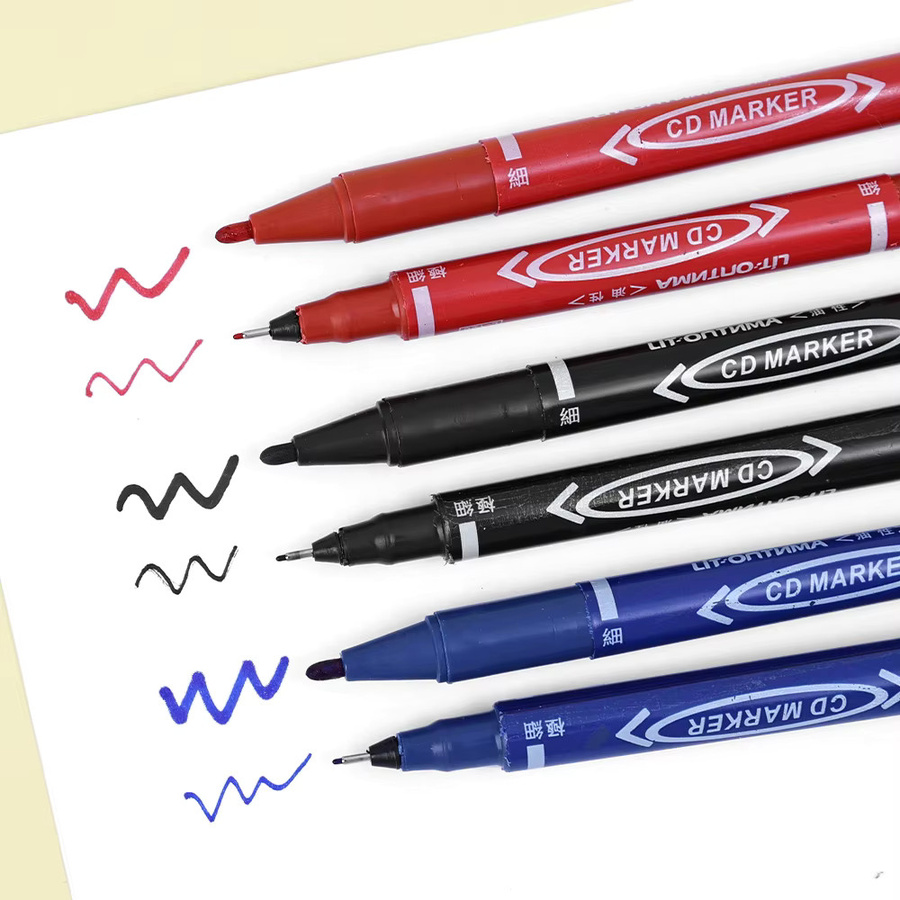 Set aus 6 oder 12 Permanent Markern mit Doppelspitze, wasserfeste schwarze Tinte, Fein- und Breitspitze für Zeichnungen und Beschriftungen - Bild 2