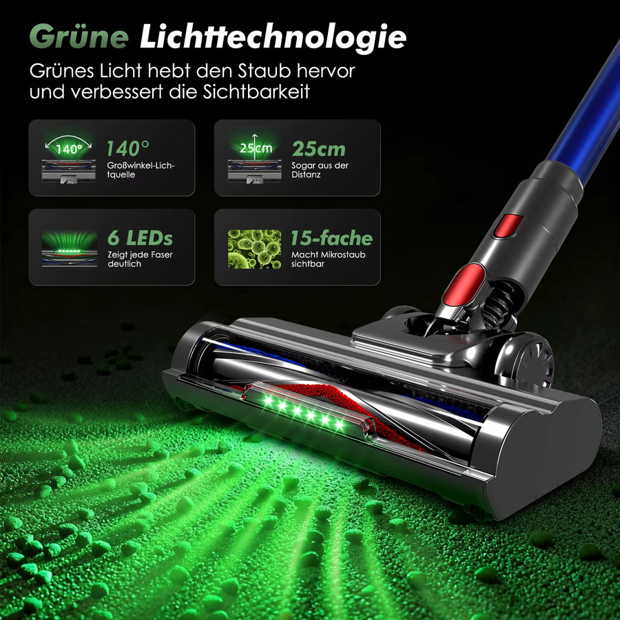 Adormii Kabelloser Staubsauger in Blau mit 50KPA Saugkraft, 2200mAh Akku, 60 Minuten Laufzeit und 1,6l Staubbehälter für Teppich, Boden und Tierhaare - Bild 4