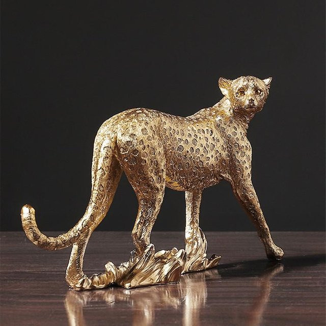 Yiran Furniture Leoparden-Dekoration aus Kunstharz in Gold, moderne Tischdekoration für Wohnzimmer und Büro, B/T/H: 14,5 x 7,5 x 7,5 cm - Bild 1