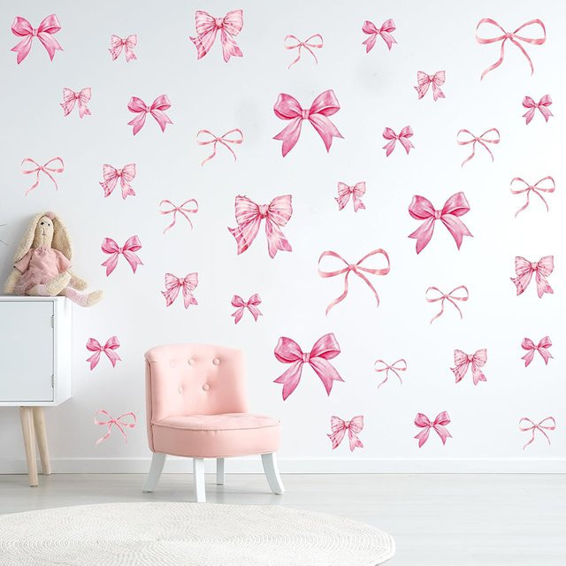 Duruibom Wandaufkleber Schleife Aquarell Blau Rosa Wandtattoos für Mädchenzimmer und Dekoration - Bild 1