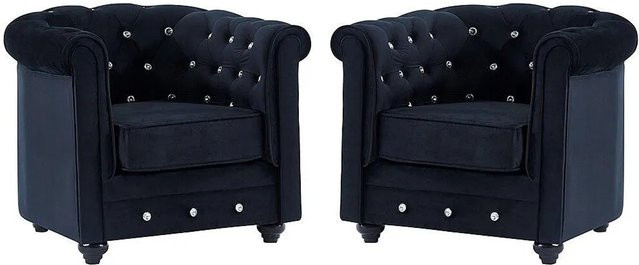 Vente-unique Chesterfield Sessel mit gerader Rückenlehne aus Samt in Schwarz, Höhe: 82 cm - Bild 1