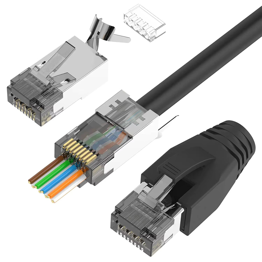 Natalink CAT6A CAT7 RJ45-Stecker, modularer Netzwerkstecker, abgeschirmt, vergoldet, Schwarz/Silber - Bild 5